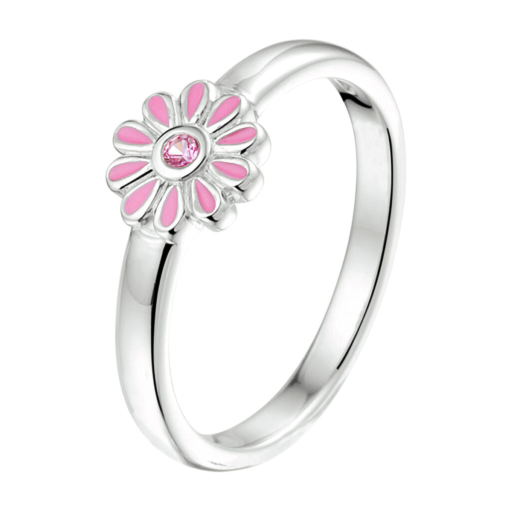 ring bloem roze zirkonia
