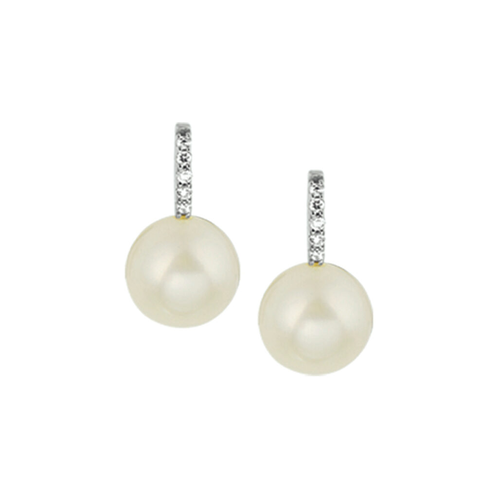 oorknoppen parel diamant 0.03ct (2x0.015ct) h si