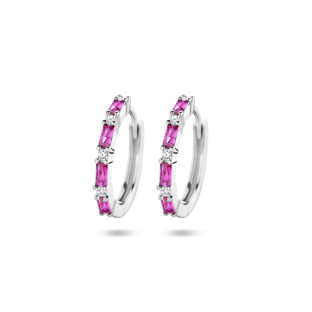 klapoorringen roze en wit zirkonia