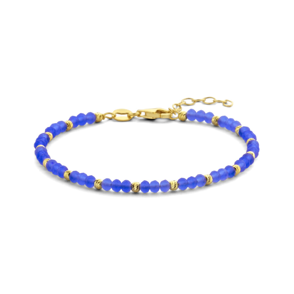 armband bolletjes gediamanteerd en blauw glas 3,0 mm 16 + 3 cm