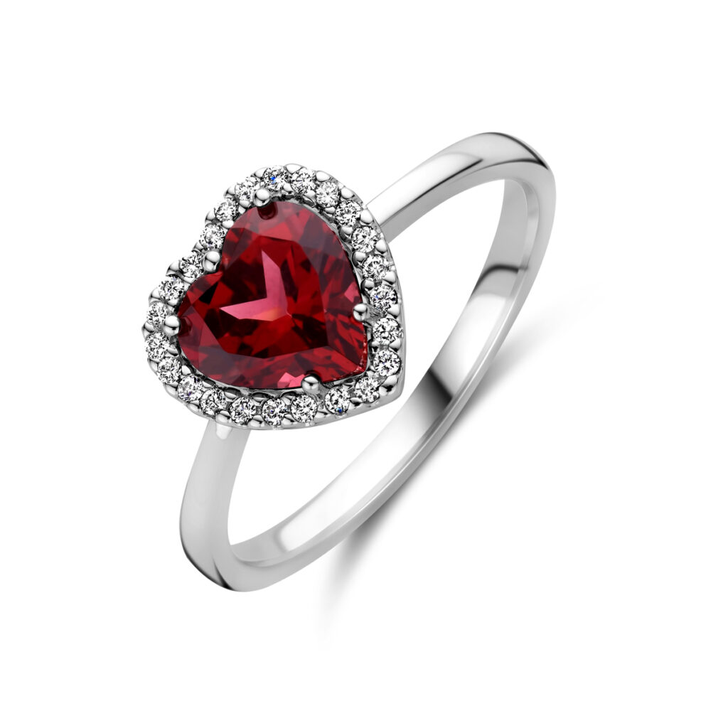 ring hart rhodoliet en diamant 0.10ct h si halo