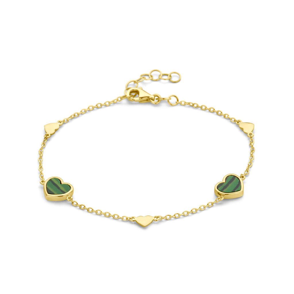 armband hartjes en malachiet 16 + 2 cm