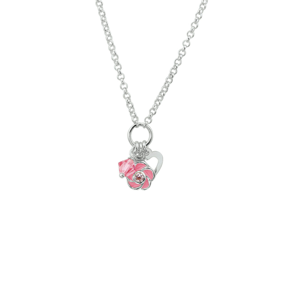 collier bloem en roze zirkonia 35 + 5 cm