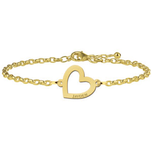 Names4ever Armband met Gekanteld Opengewerkt Hartje van Goud
