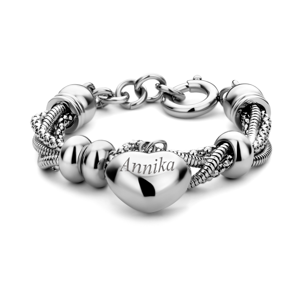 Armband met Hartje en Naamgravure van Staal | Names4ever