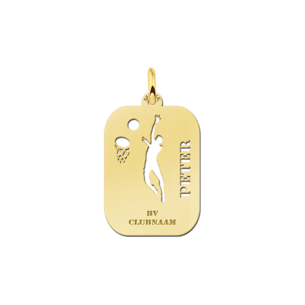 Graveerhanger basketbal gepersonaliseerd | 14 karaat | Geelgoud | Names4ever