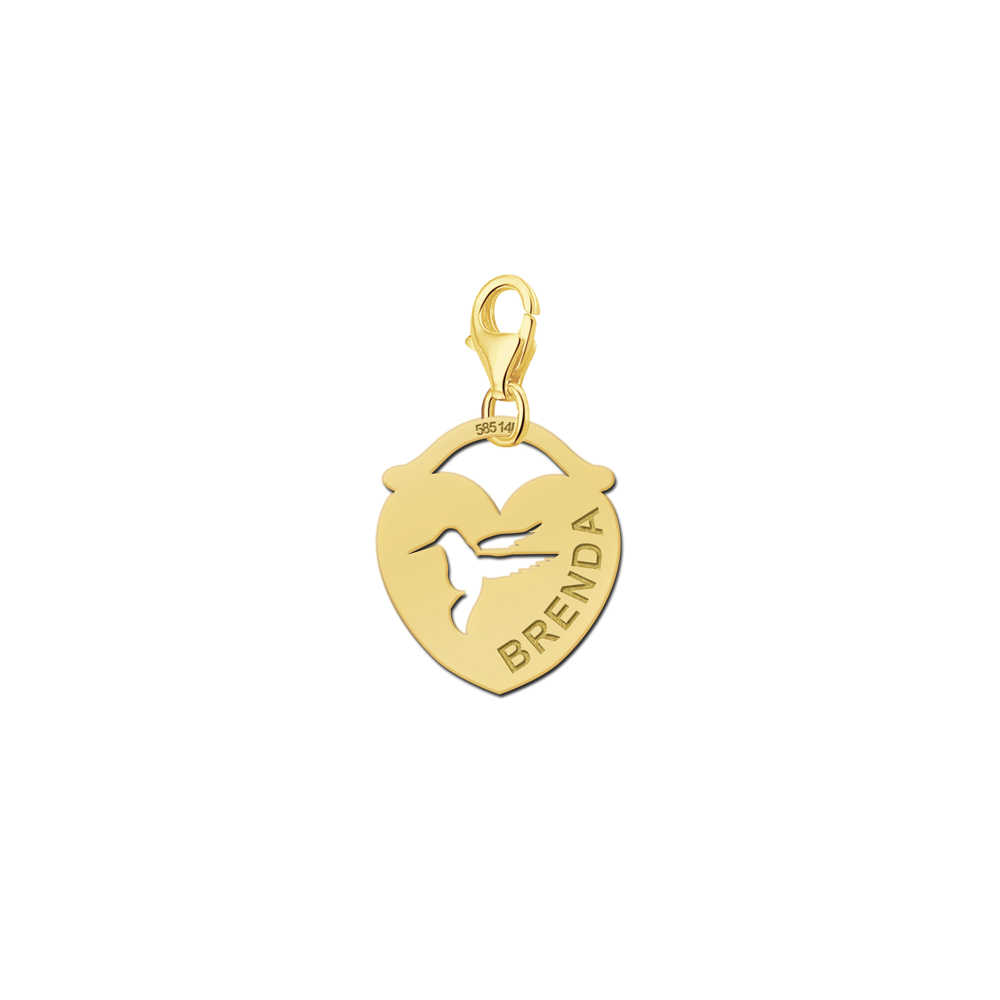Names4ever Hart Charm-Naambedel met Vogel / Goud GNDB011