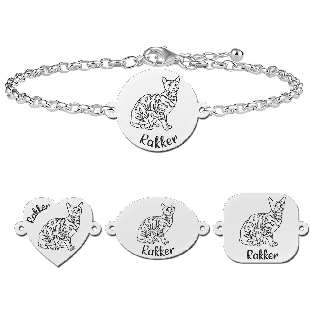 Bengaal kattenarmband met gravure van zilver - Names4ever