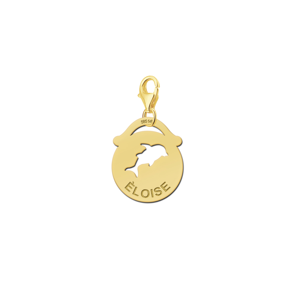 Names4ever Ronde Charm-Naambedel met Dolfijn / Goud GNDB018