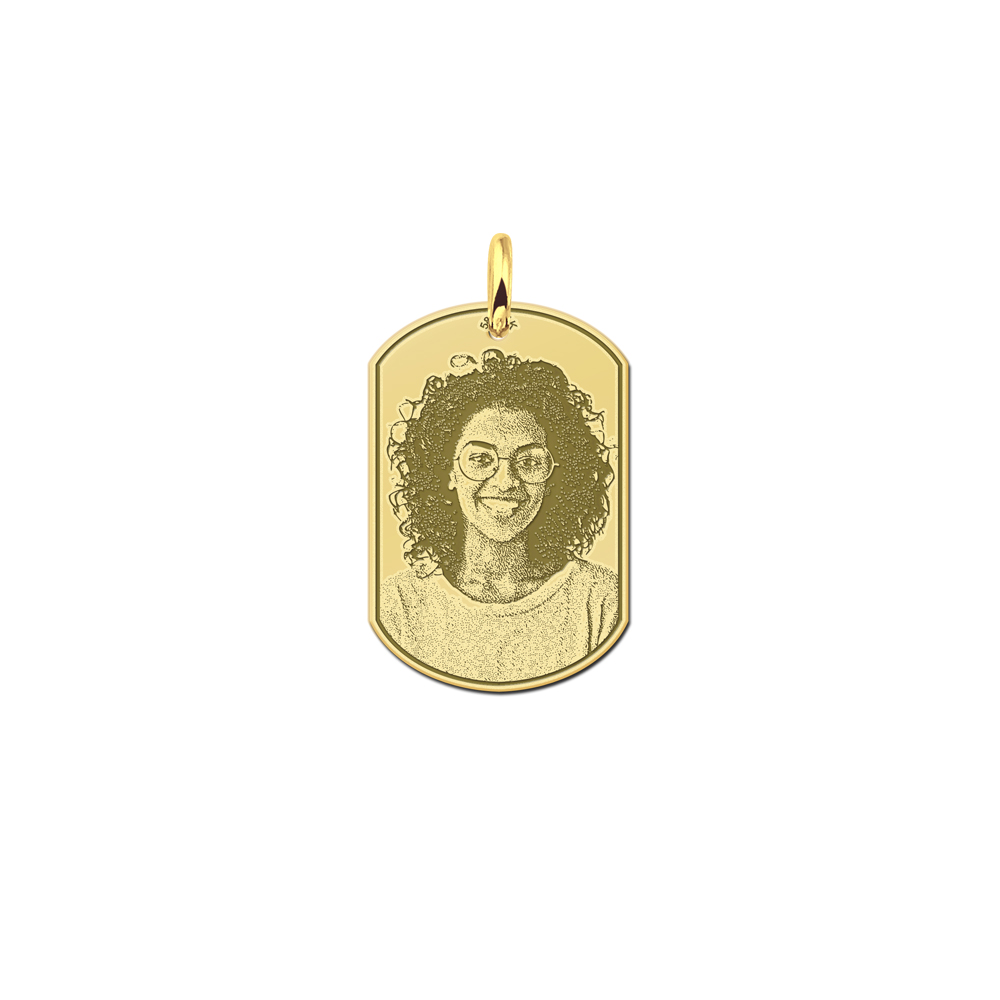 Names4ever Dog Tag Fotogravure Hanger van 14K Geelgoud