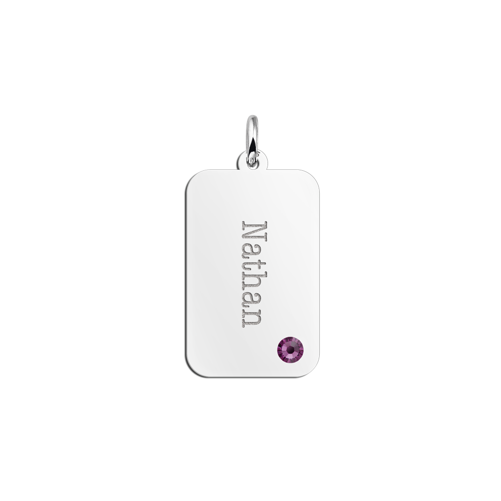 Zilveren Dog Tag met Geboortesteen en Naam Names4ever