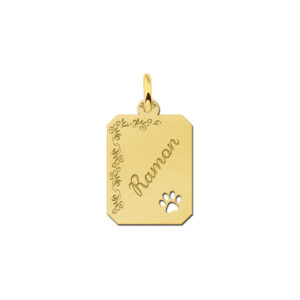 Goud hanger recht met bloemrand en pootje - Names4ever