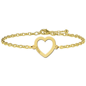 Graveer Armband met Open Hart | Names4Ever | 17 + 3 cm | 14 Karaat Goud
