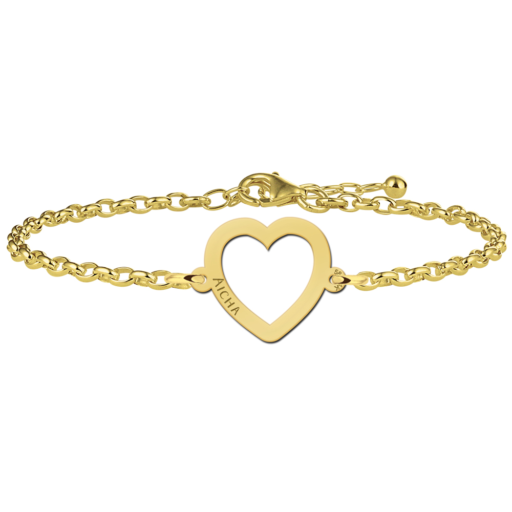 Graveer Armband met Open Hart | Names4Ever | 17 + 3 cm | 14 Karaat Goud
