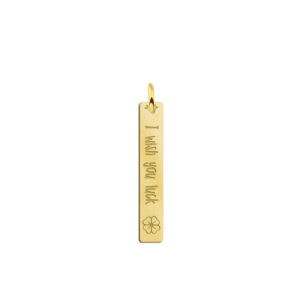 Names4ever Verticale Gouden Bar Ketting Hanger met Veer en Gravure