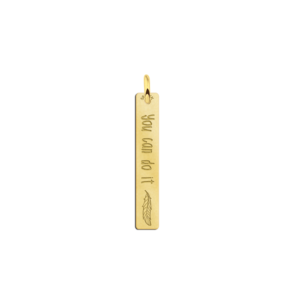 Gouden Bar Ketting Hanger met Veer van Names4ever GNKB011