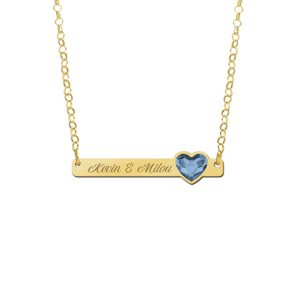 Gouden bar ketting met hartjes steen - Names4ever