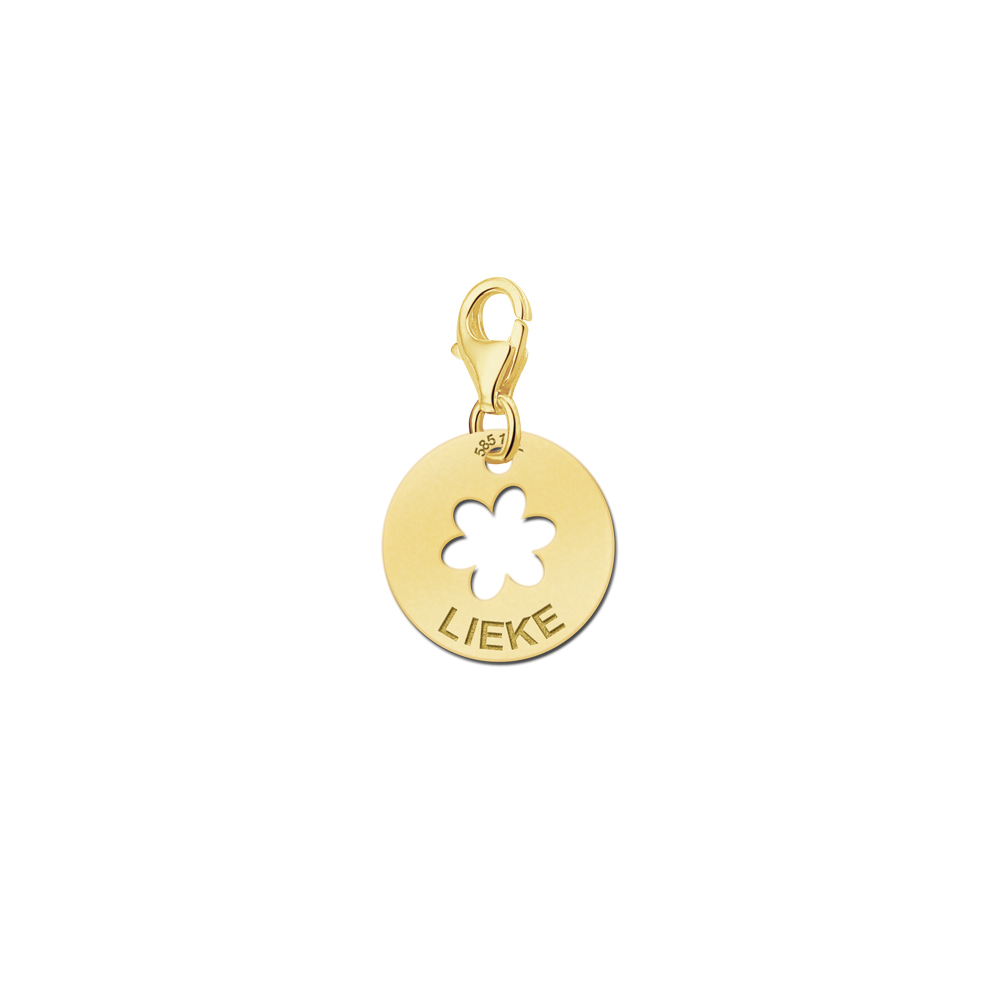 Names4ever Ronde Charm-Naambedel met Bloem / Goud GNB03
