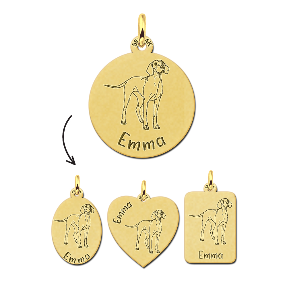 Gouden Hanger met Afbeelding Hond Weimaraner + Naam Graveren