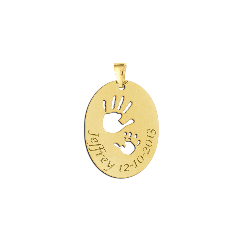 Names4ever Gouden Handjes Geboorte Sieraad met Naam en Datum
