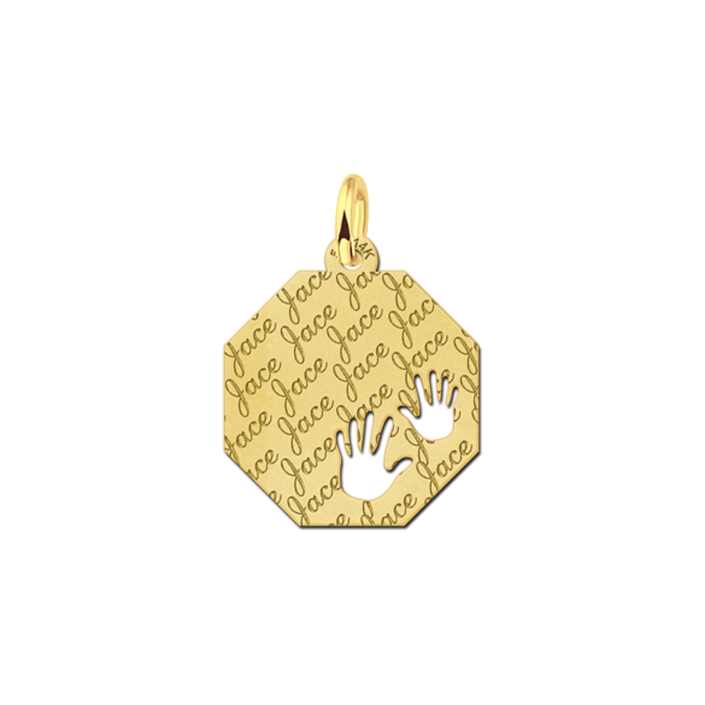 Gouden graveerplaat met naam en 2 handjes - Names4ever