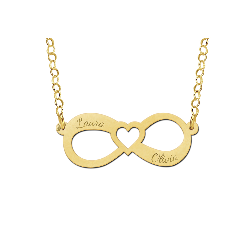 Gouden hanger infinity twee namen en hart - Names4ever
