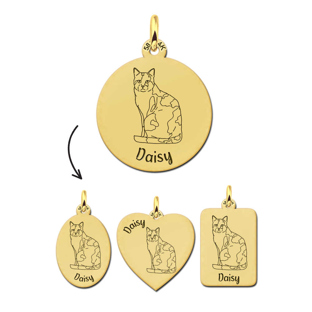 Gouden Kattenhanger Lapjeskat + Naam Graveren