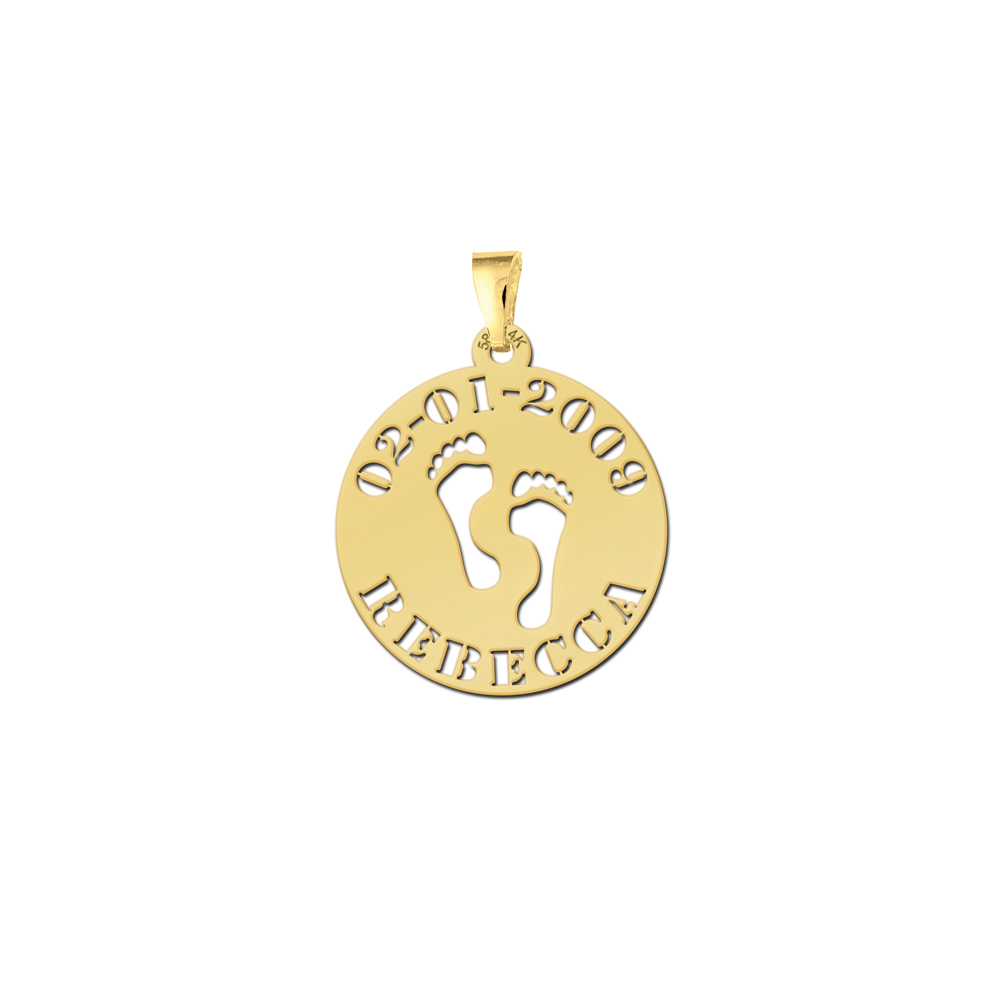 Ronde Voetjes Hanger met Naam en Datum van Goud GBH06 | Names4ever