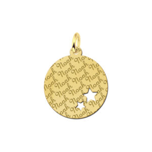 Gouden hangertje met een naam rond met 2 sterren - Names4ever