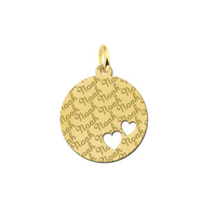 Gouden hangertje rond met 2 hartjes - Names4ever
