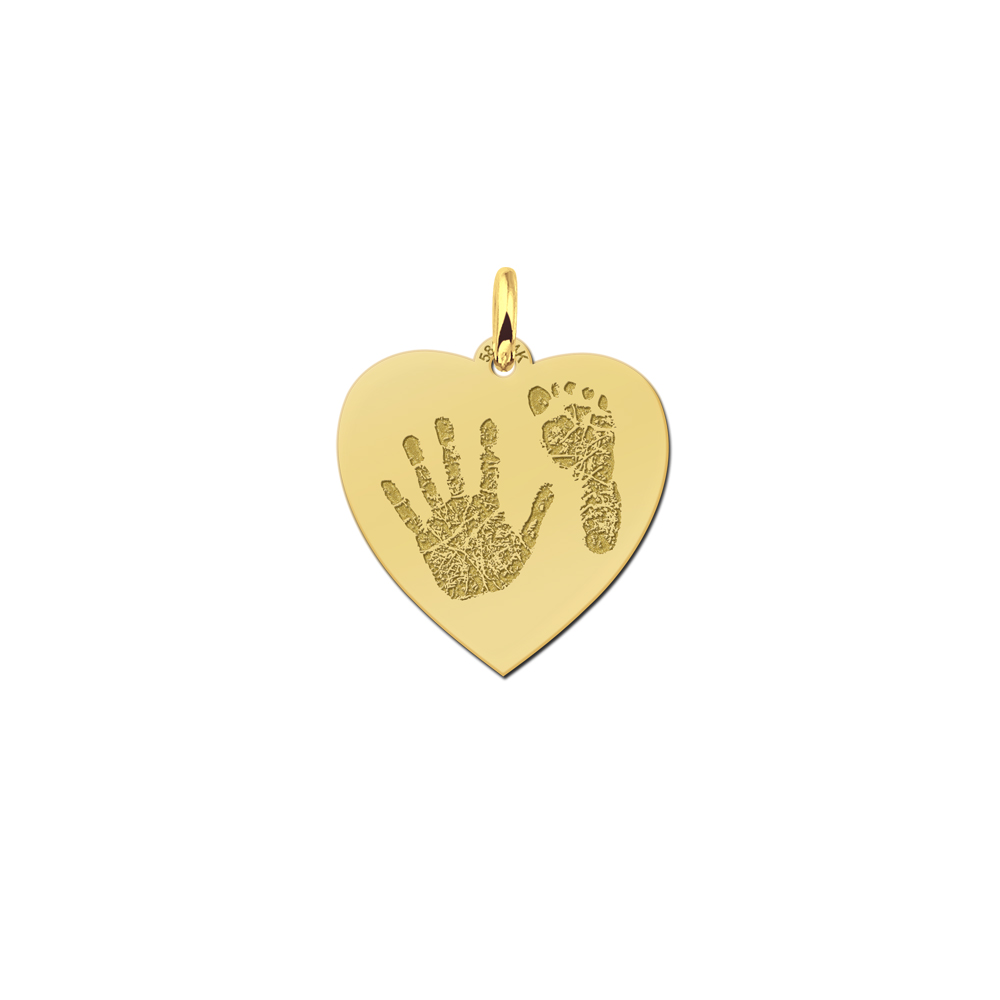 Gouden hart hanger met hand- of voetafdruk - Names4ever