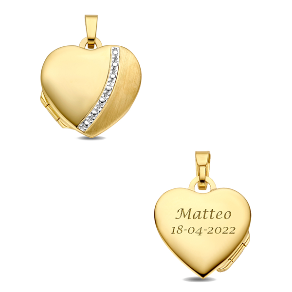 Gouden hart Medaillon met versiering en gravure - Names4ever