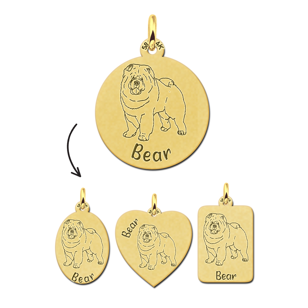 Gouden Dieren Hanger Hond Chow Chow + Naam Graveren