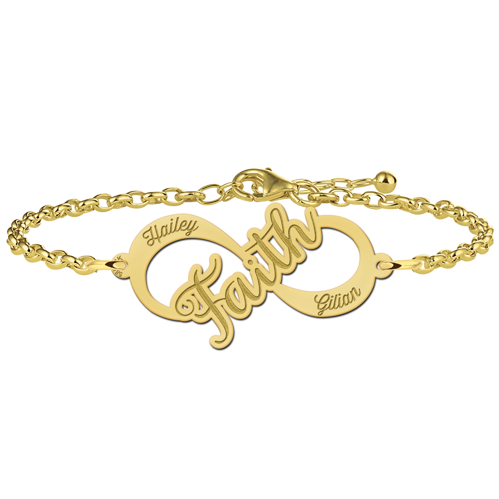 Faith Armband met Infinity Naamhanger | Names4ever | 17 + 3 cm | 14 Karaat Goud