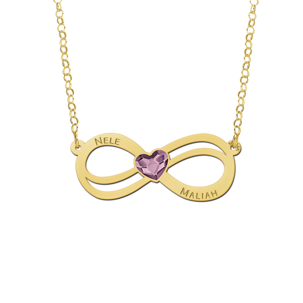 Gouden infinity ketting met hartjes swarovski steen - Names4ever