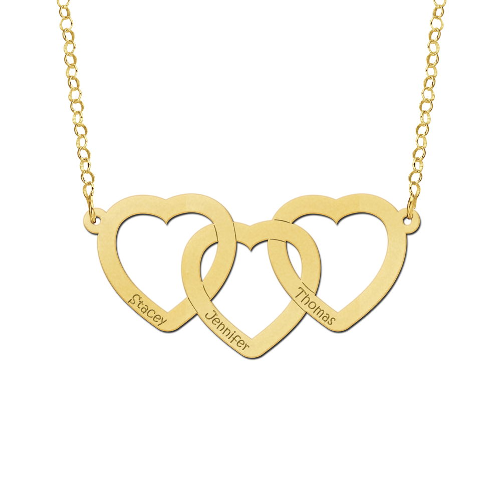 Names4ever Drie Harten Naamketting van Goud