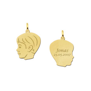 Gouden Profiel Jongens Kinderkopje Graveerhanger | Names4ever