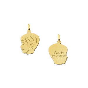 Mini Gouden Profiel Jongens Kinderkopje Graveer-hanger | Names4ever