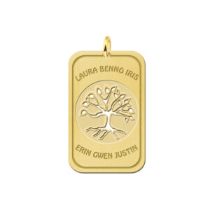 Names4ever Tree of Life Dog Tag Hanger van Goud + Graveer Tekst