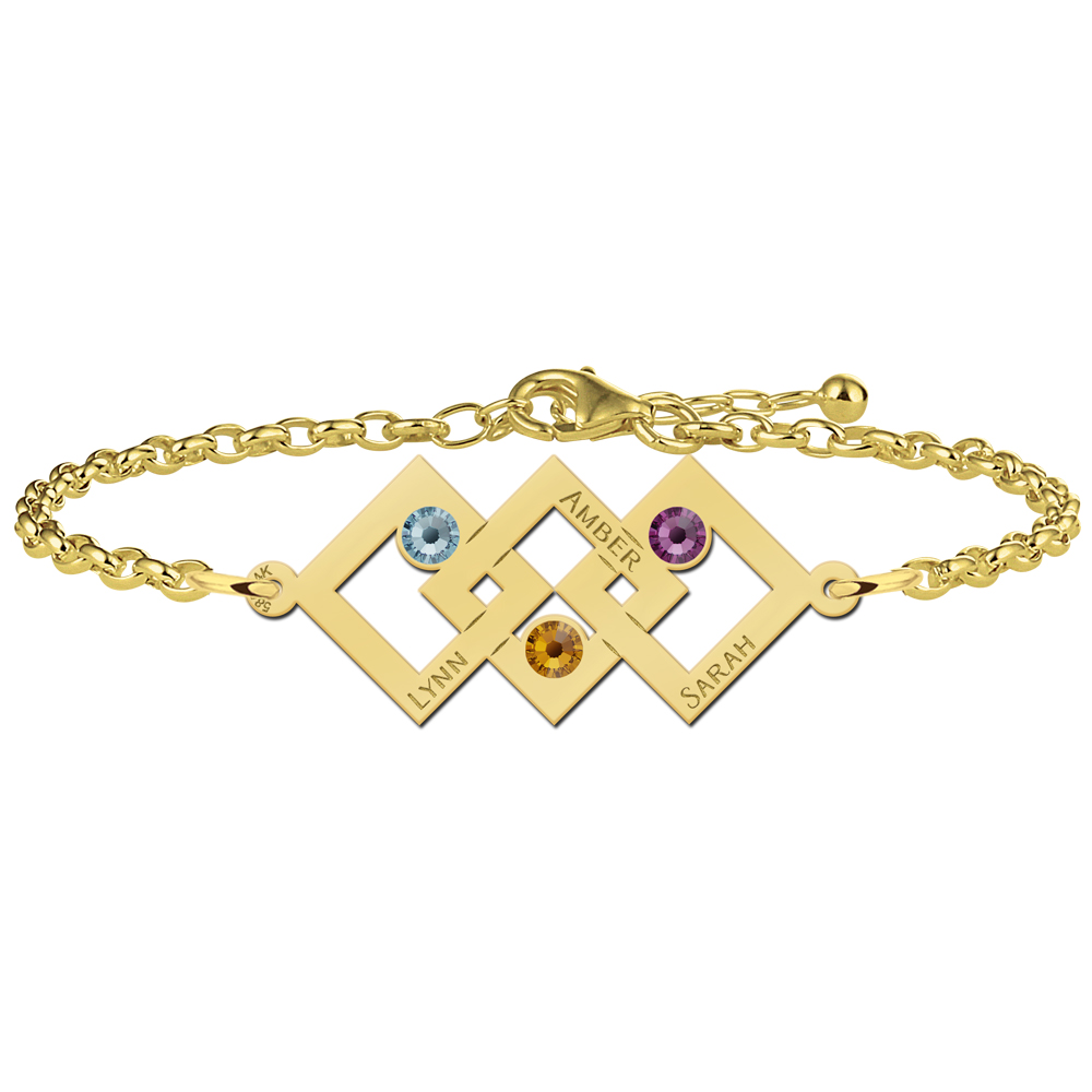 Gouden moeder dochter armband drie vierkanten van Names4ever