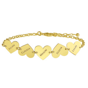 Names4ever Gouden Naamarmband met Vijf Hartjes GNA63