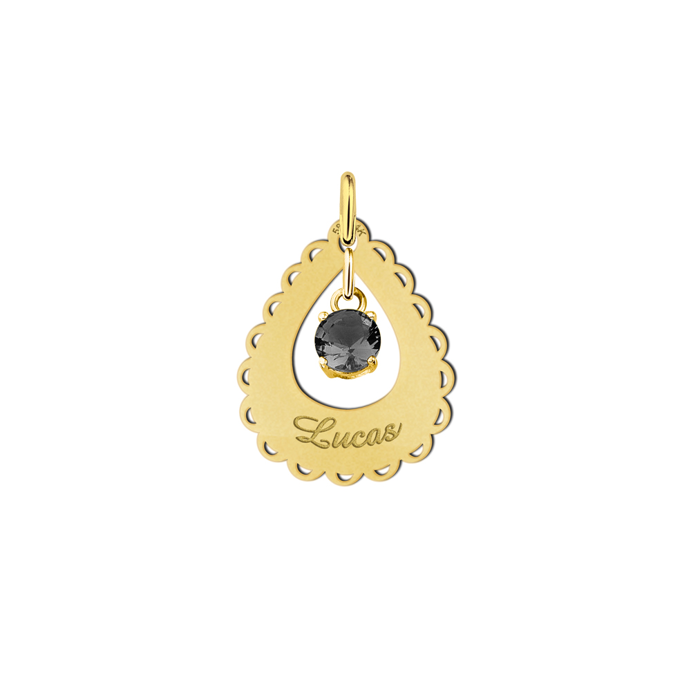 Gouden naamhanger druppel rand zirkonia - Names4ever