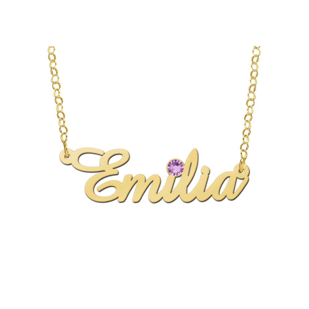 Gouden Naamketting met Geboortesteen Emilia | Names4ever