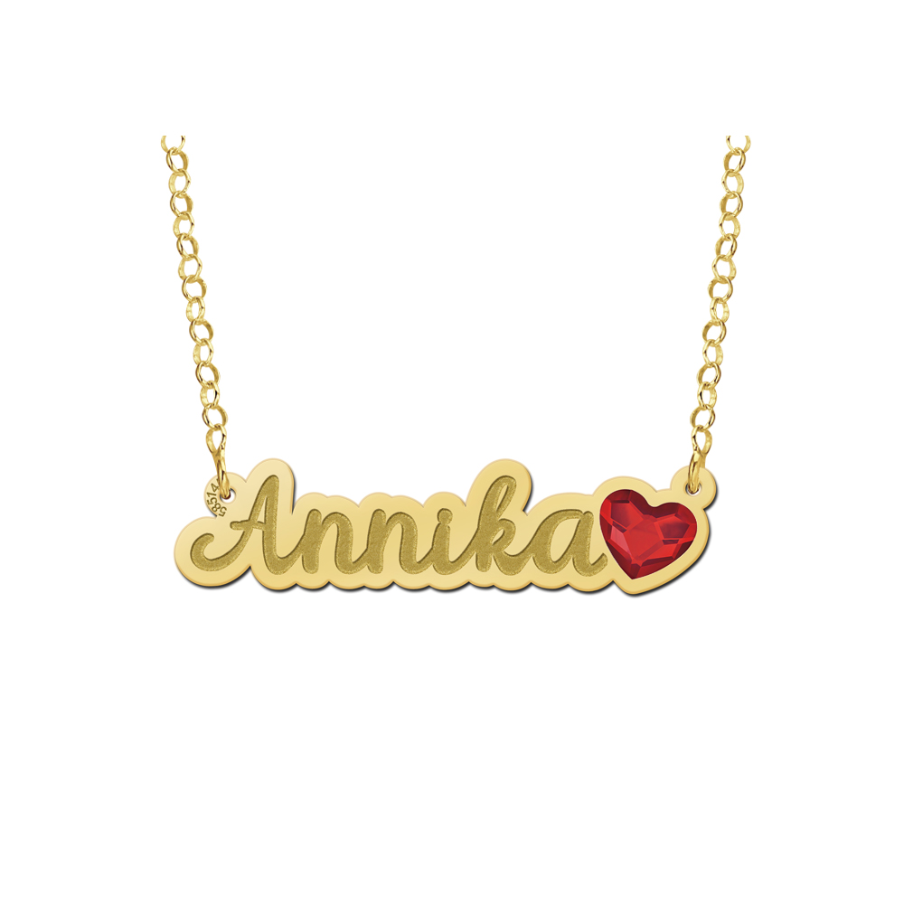 Gouden naamketting met hartjes steen model Annika - Names4ever