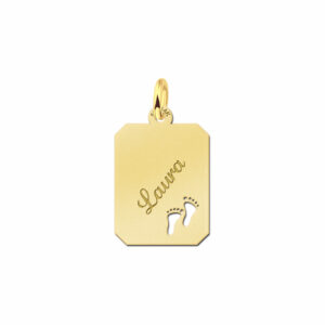 Gouden naamplaatje gegraveerd met voetjes - Names4ever