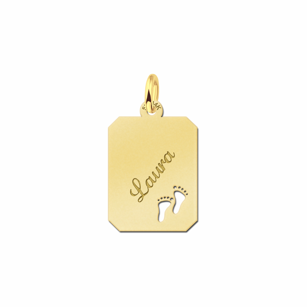 Gouden naamplaatje gegraveerd met voetjes - Names4ever
