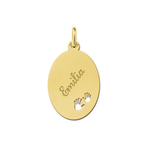 Gouden naamplaatje graveren met 2 handjes large - Names4ever
