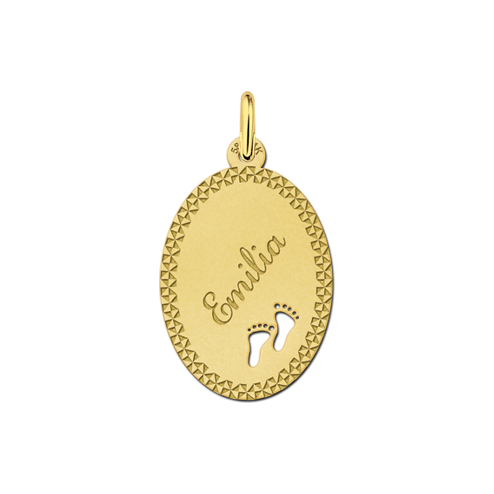 Gouden naamplaatje met twee voetjes graveren large - Names4ever