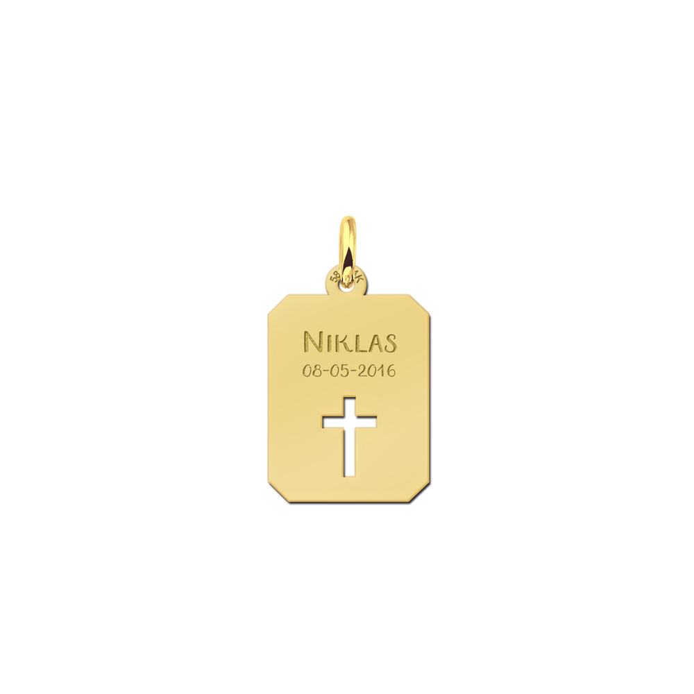 Graveerhanger boek met kruis gepersonaliseerd | 14 karaat | Geelgoud | Names4ever