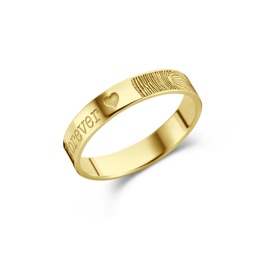 Names4ever 14K Geelgouden Ring met Naam en Vingerafdruk